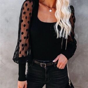 Vici Black Sheer Polka Dot Top